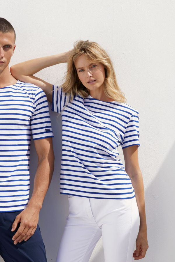 Saint James Levant Modern Breton Shirt - White/Royal Blue
