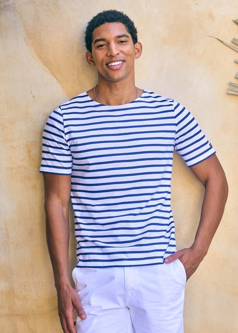 Saint James Levant Modern Breton Shirt - White/Royal Blue