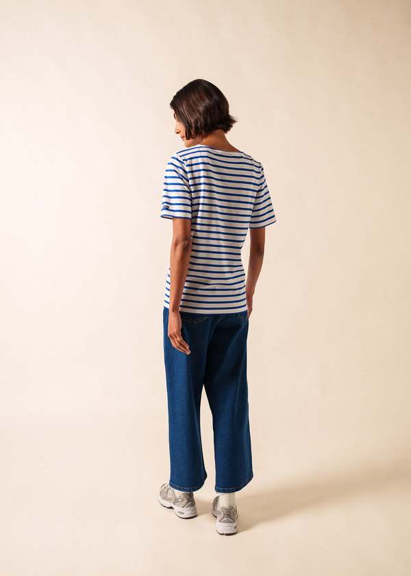 Saint James Levant Modern Breton Shirt - White/Royal Blue