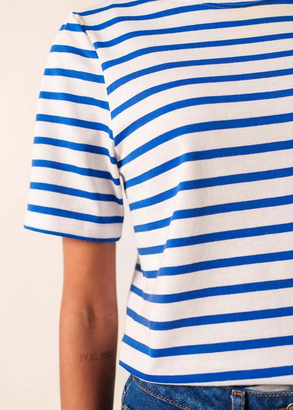 Saint James Levant Modern Breton Shirt - White/Royal Blue