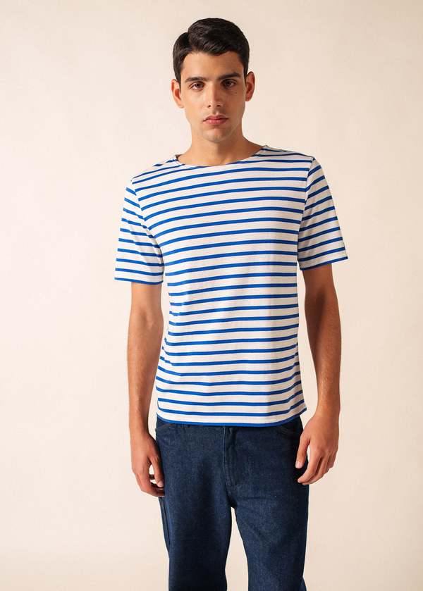 Saint James Levant Modern Breton Shirt - White/Royal Blue