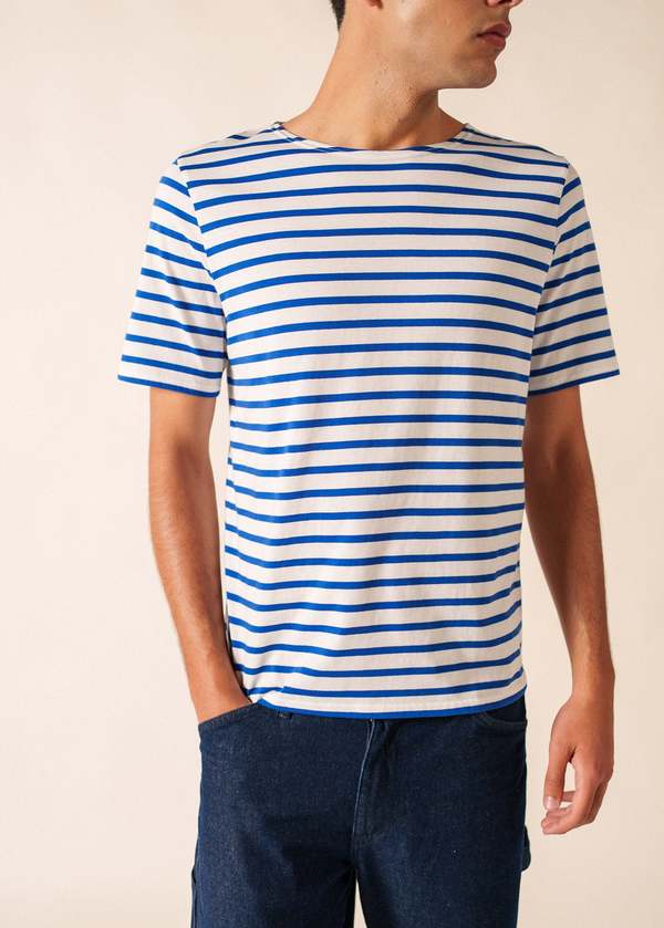 Saint James Levant Modern Breton Shirt - White/Royal Blue