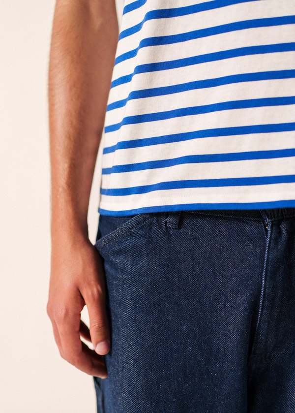 Saint James Levant Modern Breton Shirt - White/Royal Blue