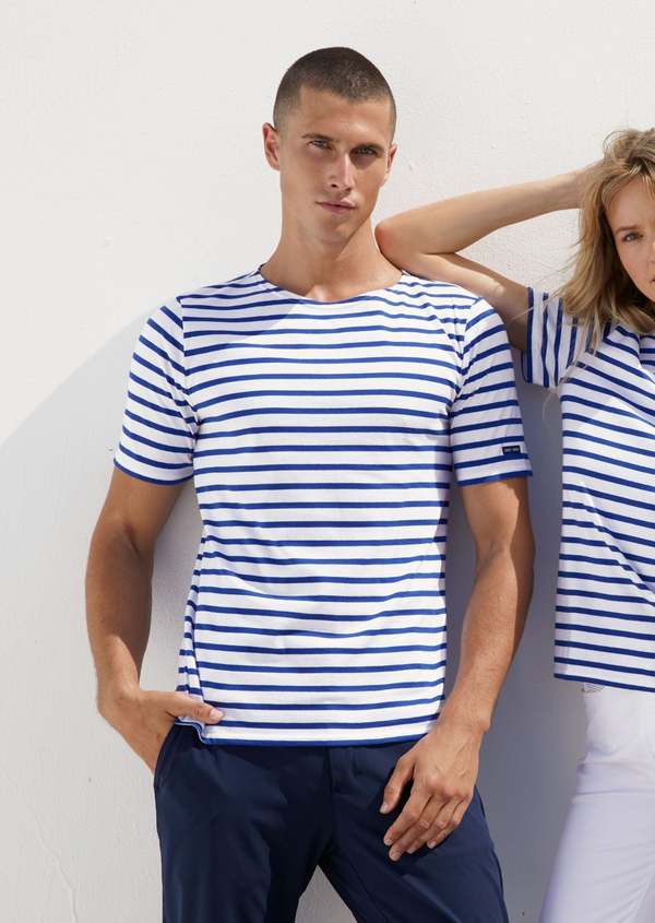 Saint James Levant Modern Breton Shirt - White/Royal Blue