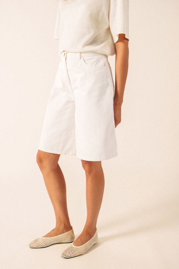 Saint James USA Manon Denim Wide-Leg Bermuda Shorts - Ivory