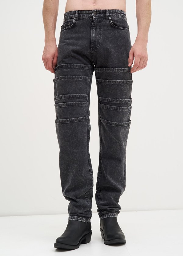 y/project layered denim jeans Y. Project Evergreen Layered Ruffled High-Rise Wide-Leg Organic