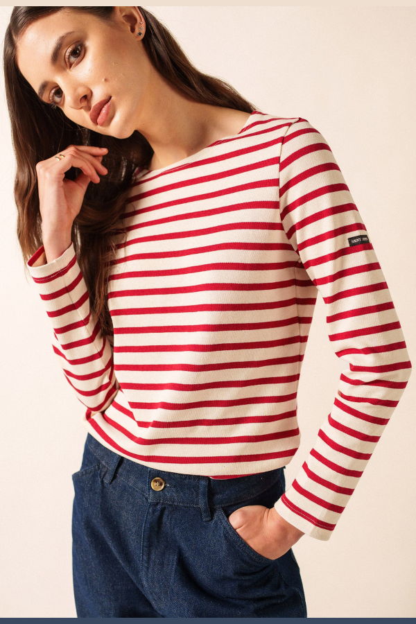 Saint James Meridame II Breton Shirt - Ecru/Maroon