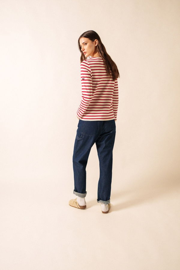 Saint James Meridame II Breton Shirt - Ecru/Maroon