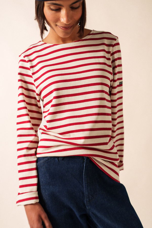 Saint James Meridien Moderne Breton Shirt - Ecru/Maroon