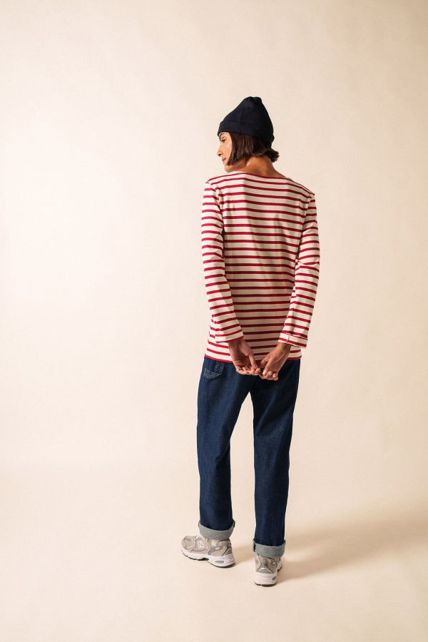 Saint James Meridien Moderne Breton Shirt - Ecru/Maroon