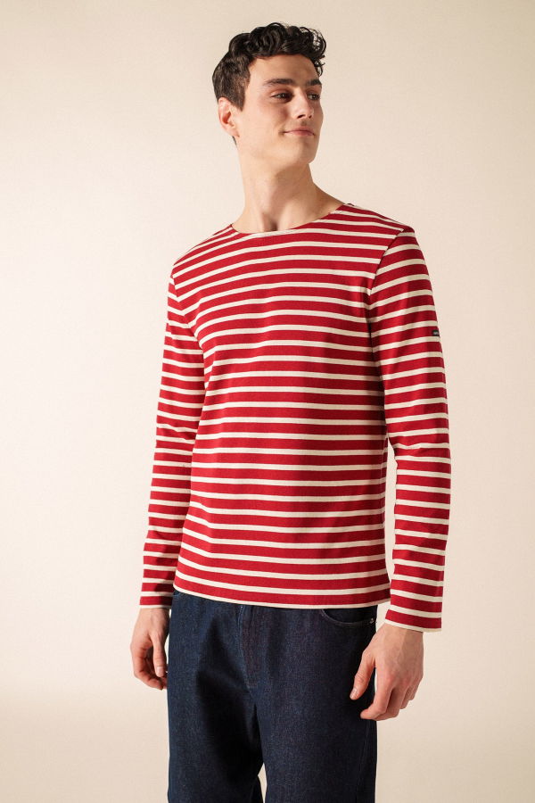 Saint James Meridien Moderne Breton Shirt - Maroon/Ecru