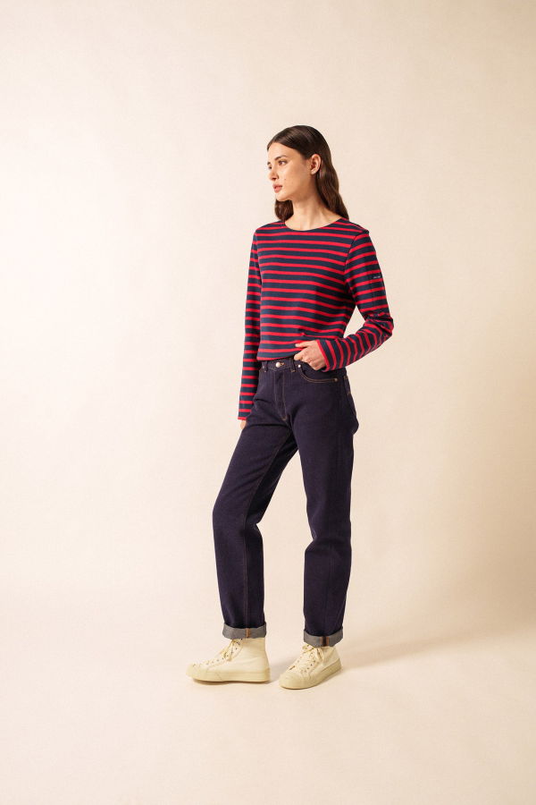 Saint James Meridien Moderne Breton Shirt - Navy/Red