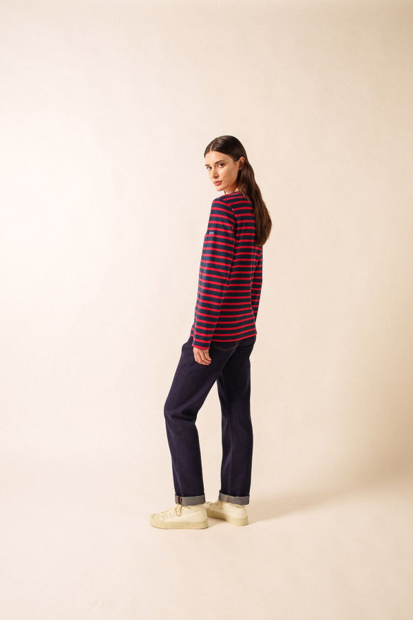 Saint James Meridien Moderne Breton Shirt - Navy/Red
