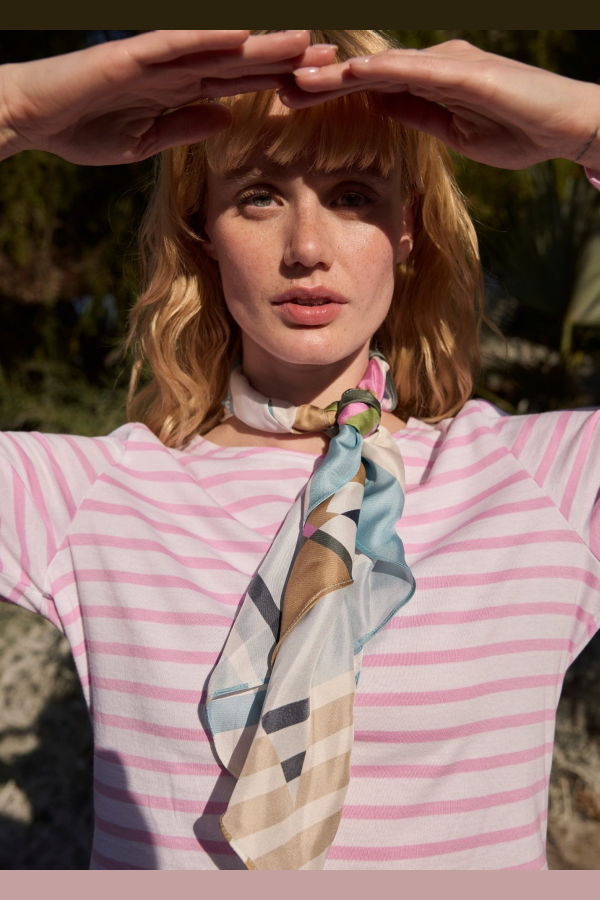 Saint James Minquidame Breton Shirt - White/Tea Rose Pink