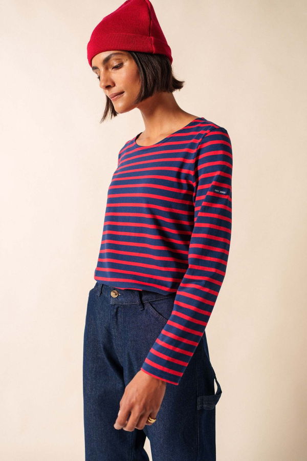 Saint James Minquidame Breton Shirt - Navy/Red