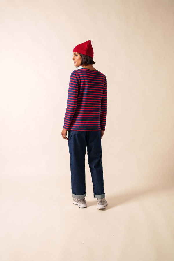 Saint James Minquidame Breton Shirt - Navy/Red