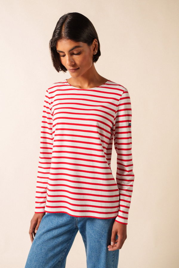 Saint James Minquidame Breton Shirt - White/Red