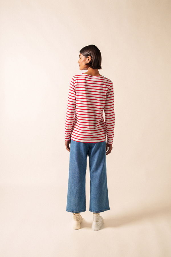Saint James Minquidame Breton Shirt - White/Red