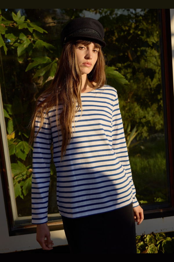 Saint James Minquidame Breton Shirt - White/Royal Blue