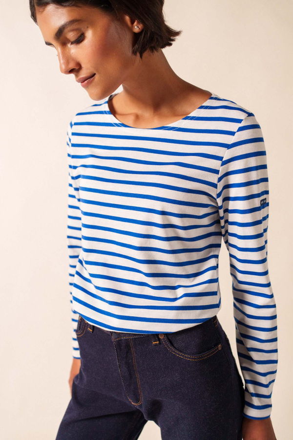 Saint James Minquidame Breton Shirt - White/Royal Blue