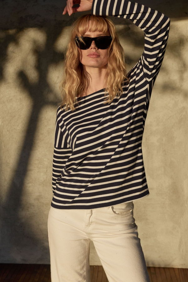Saint James Minquiers Drop II Drop-Shoulder Breton Shirt - Navy/White