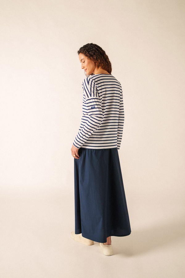 Saint James Minquiers Drop II Drop-Shoulder Breton Shirt - White/Navy