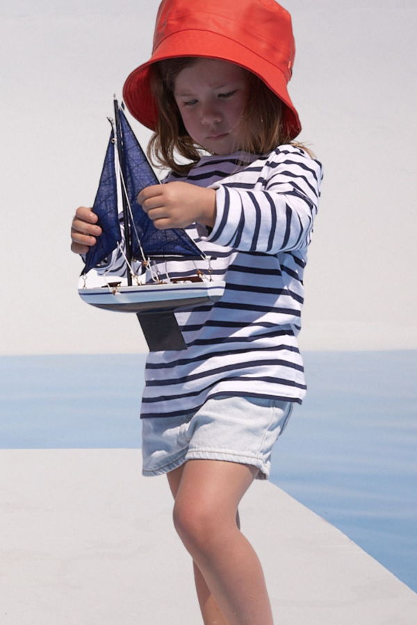 KIDS Saint James Minquiers Breton Shirt - White/Navy