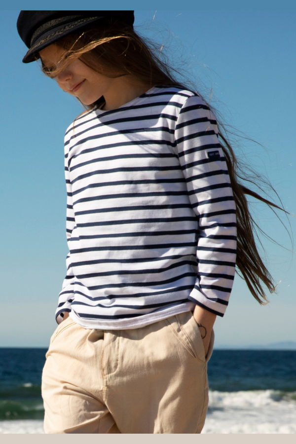 KIDS Saint James Minquiers Breton Shirt - White/Navy