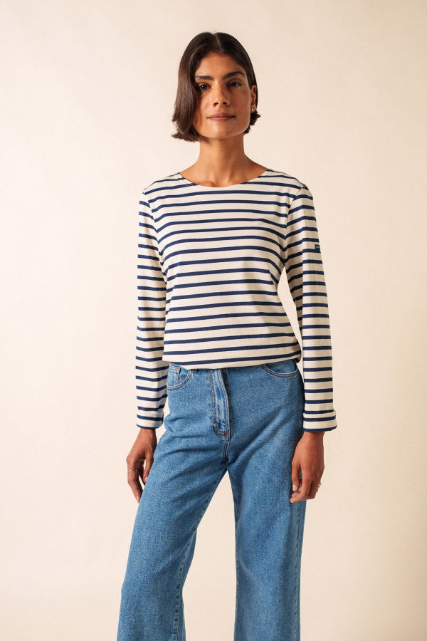 Saint James Minquiers Modern Breton Shirt - Ecru/Navy