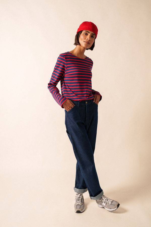 Saint James Minquiers Modern Breton Shirt - Navy/Red