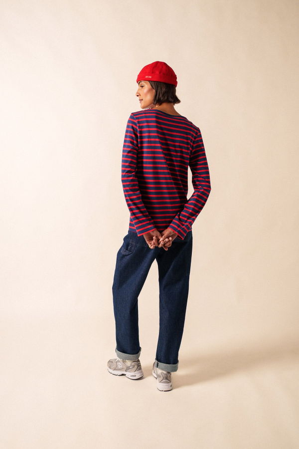 Saint James Minquiers Modern Breton Shirt - Navy/Red