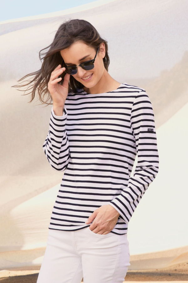 Saint James Minquiers Modern Breton Shirt - White/Black