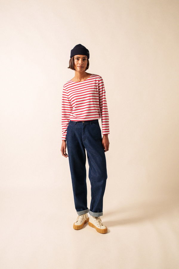 Saint James Minquiers Modern Breton Shirt - White/Red