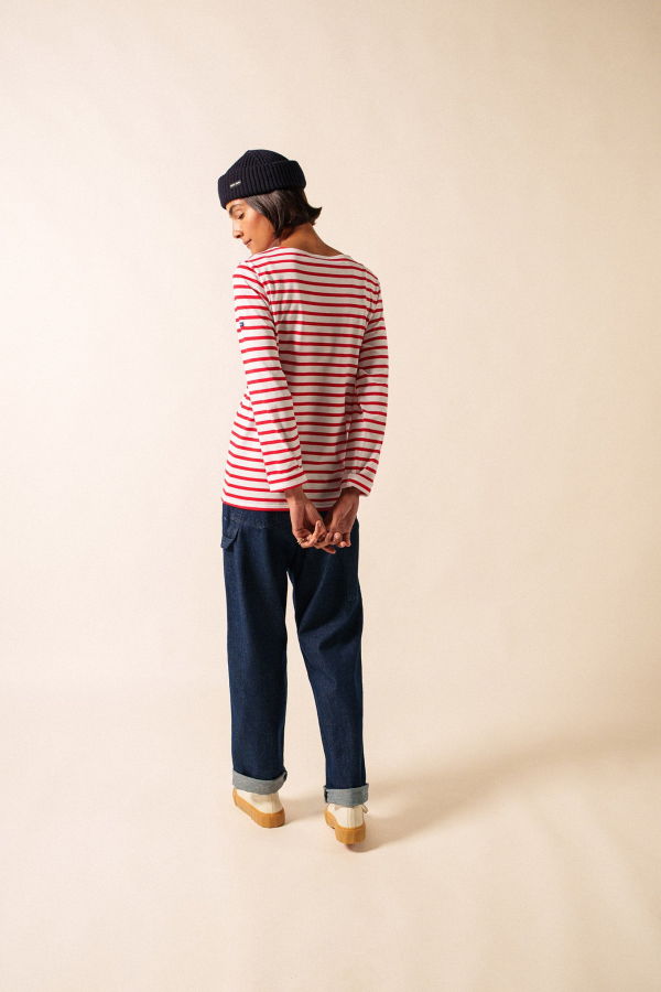 Saint James Minquiers Modern Breton Shirt - White/Red