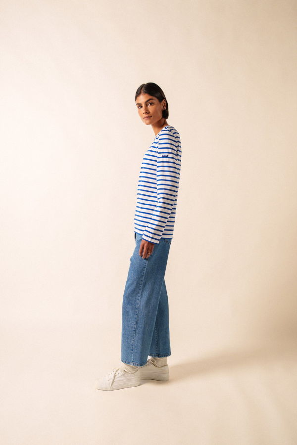 Saint James Minquiers Modern Breton Shirt - White/Royal Blue