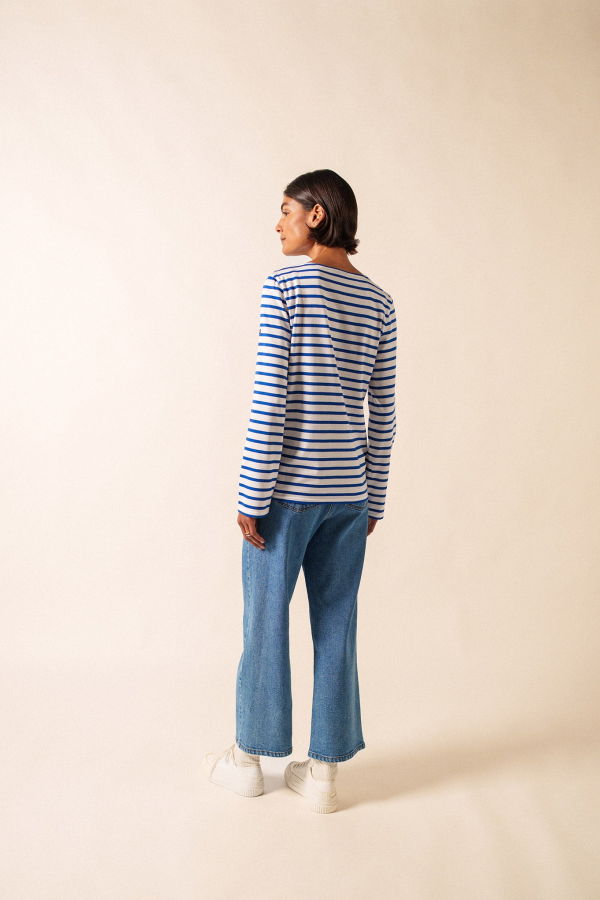 Saint James Minquiers Modern Breton Shirt - White/Royal Blue
