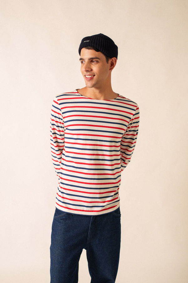 Saint James Minquiers Modern Tri Tri-Color Breton Shirt