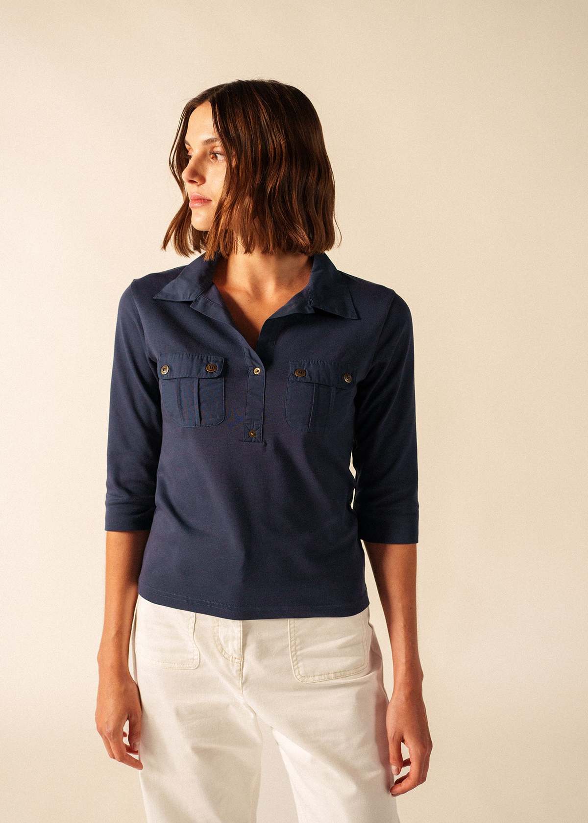 Saint James Oleron Polo Shirt - Navy - Image 2 of 5