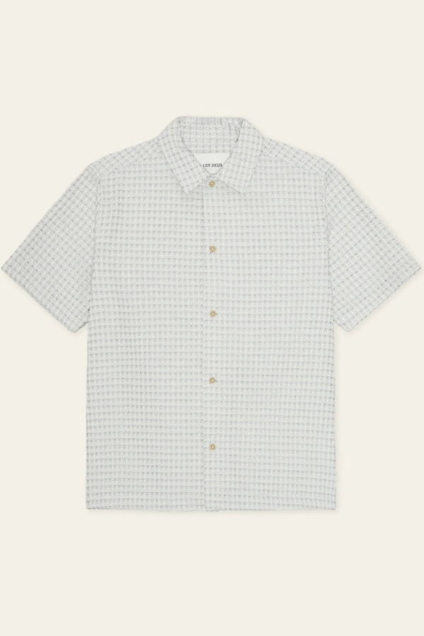 LES DEUX Check Seersucker Short Sleeve Shirt