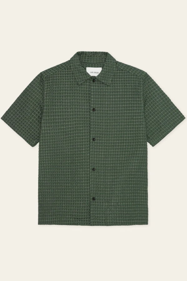 LES DEUX Check Seersucker SS Shirt - Pine Green