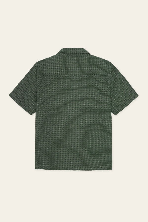 LES DEUX Check Seersucker SS Shirt - Pine Green