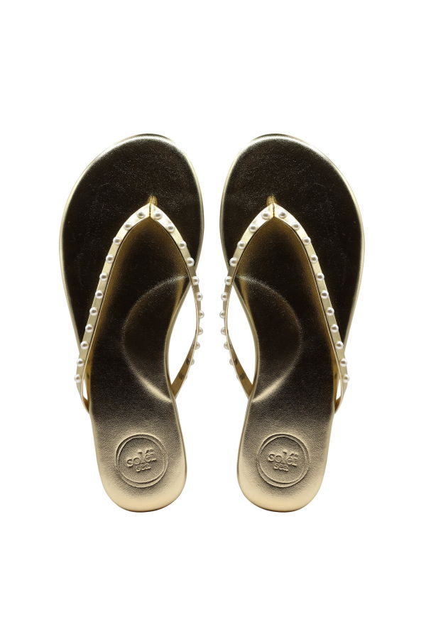 Solei Sea Indie Solid Metallic With Pearls Sandal - Gold/Pearl