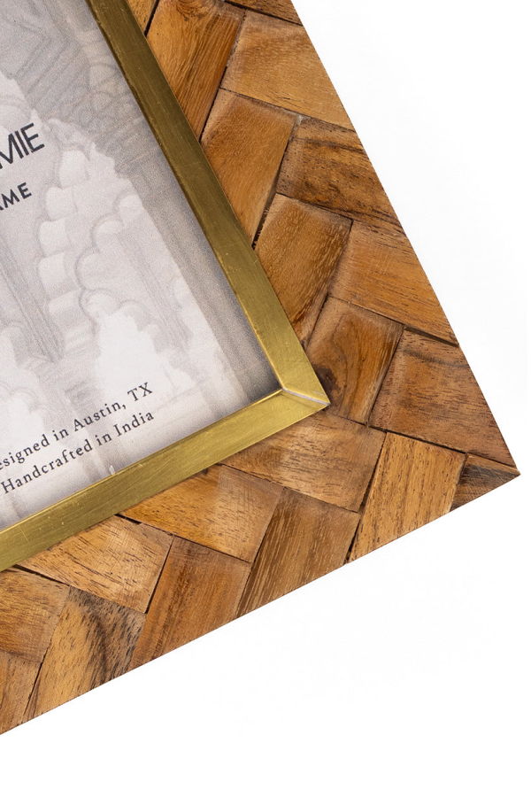 Matr Boomie Basu 4x6 Picture Frame - Carved Wood, Brass Inlay