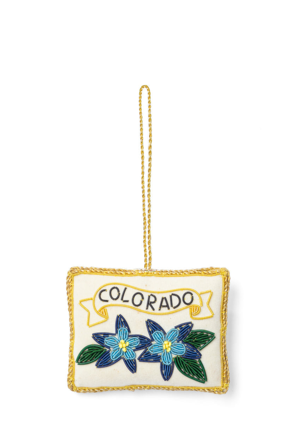 Matr Boomie Colorado State Blue Columbine Beaded Fabric Embroidered Ornament