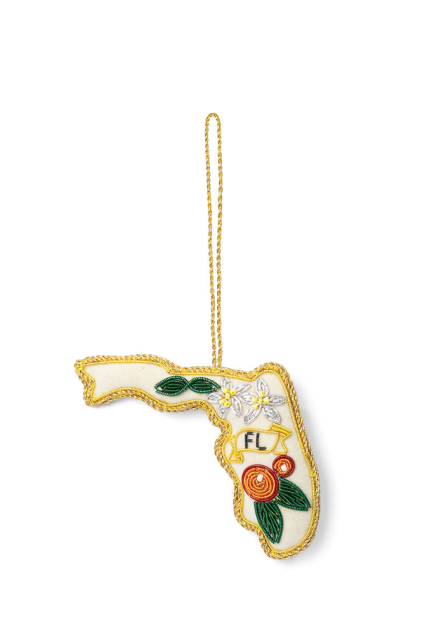 Matr Boomie Florida State Orange Blossom Beaded Fabric Embroidered Ornament
