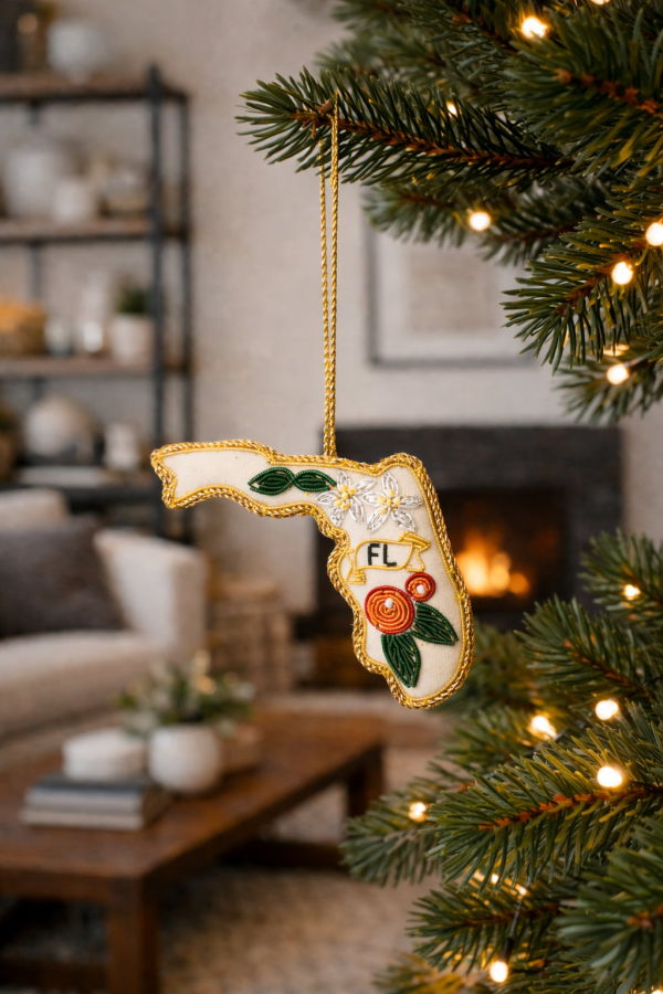 Matr Boomie Florida State Orange Blossom Beaded Fabric Embroidered Ornament