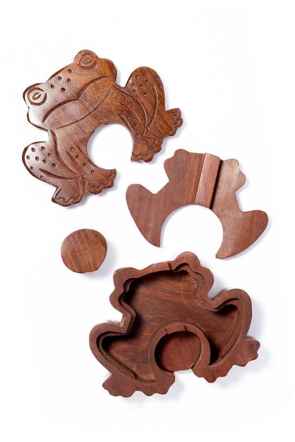 Matr Boomie Frog Puzzle Box Hand-Carved Wood