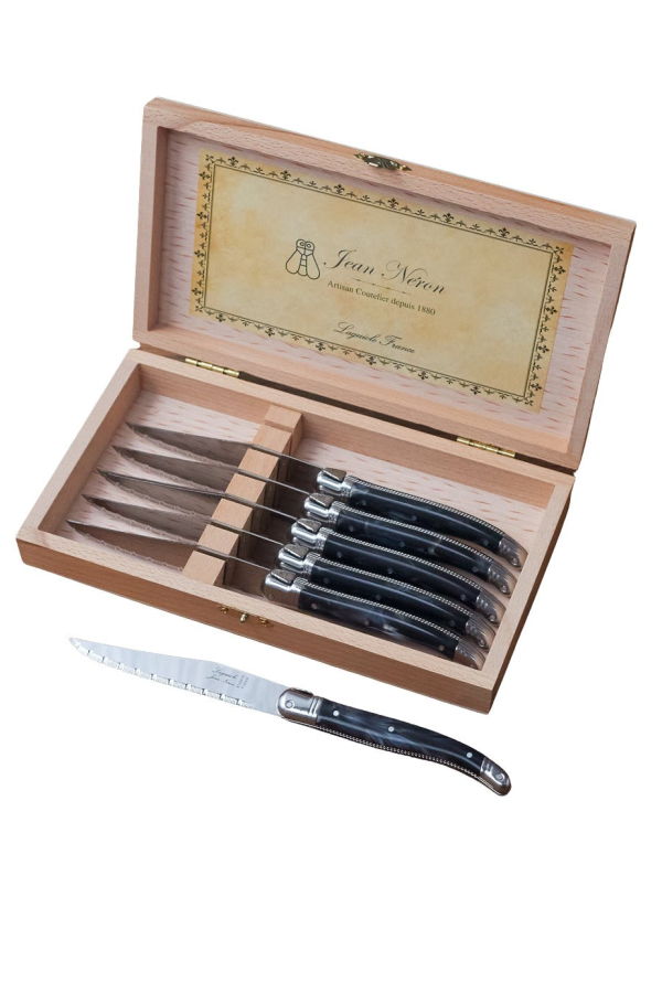Be Home Laguiole 6 Piece Steak Knife Set, Platine Black Marble in Wood Presentation Box
