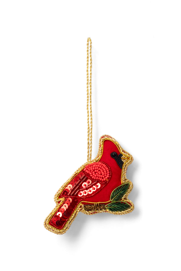 Matr Boomie Larissa Plush Cardinal Beaded Fabric Ornament - Embroidered