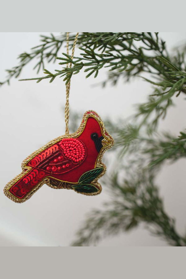Matr Boomie Larissa Plush Cardinal Beaded Fabric Ornament - Embroidered